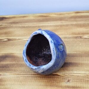 Art Pottery Kitschy 3" Frog Sponge Holder Artist Signed Blue Stoneware Kitchen
